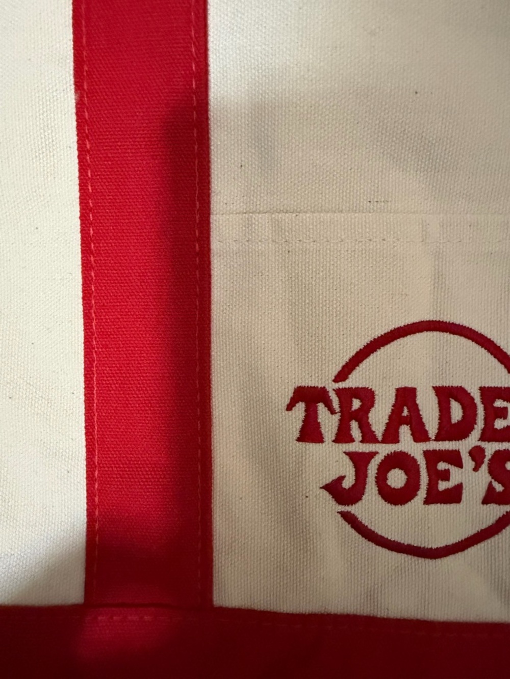 Trader Joe's Canvas Tote Bag - Red and cream mini NWT - Picture 2 of 2